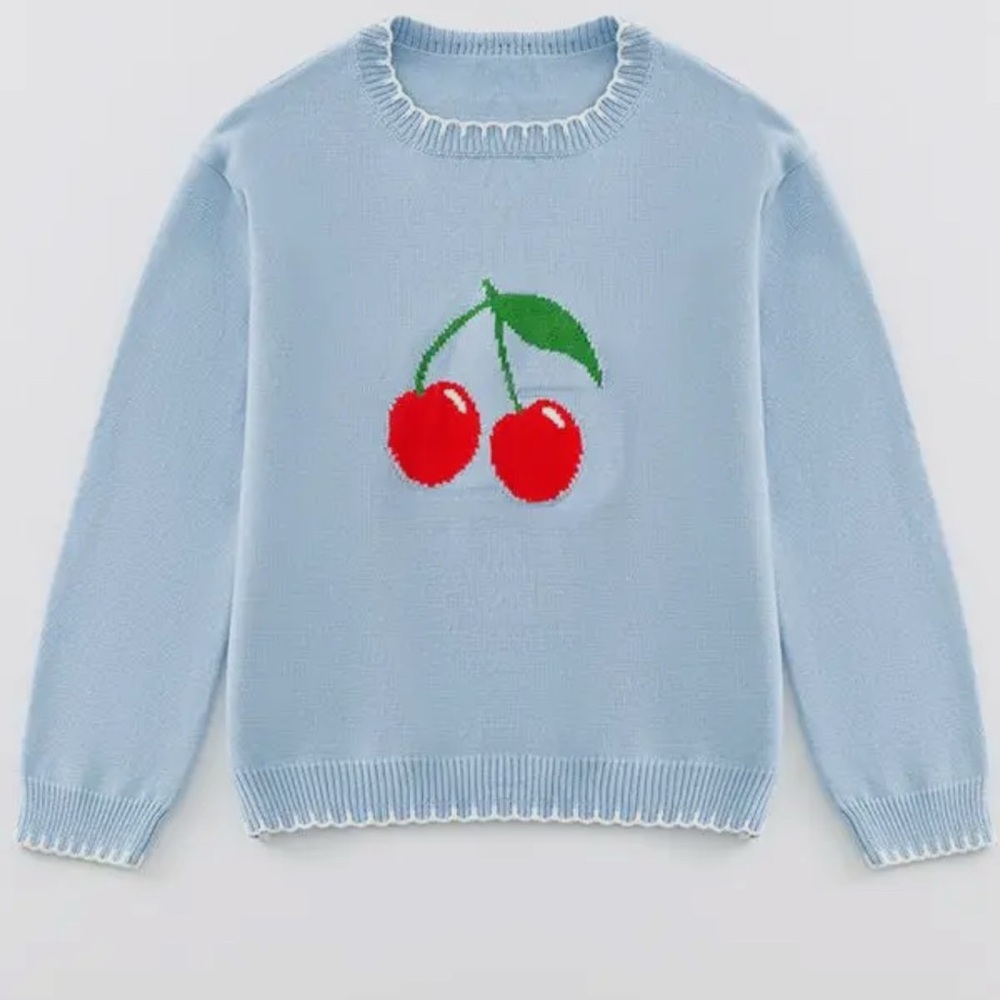 Sky Blue Cherry Knit Sweater